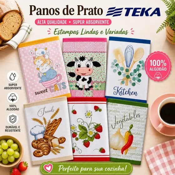 Kit 3 Pano de Prato Copa Atoalhados Teka 100% Algodão