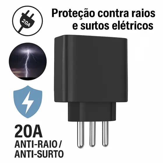 Protetor Tomada DPS 3 Pinos 20A Anti Raio e Surtos - Proteção Para Airfryer, Lava e Seca, Microondas