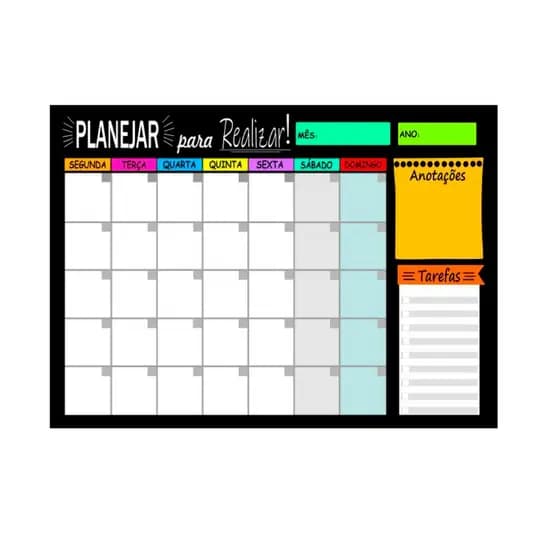 Lousa -Planner Planejamento Mensal lindo Acompanha uma Caneta - Tamanhos P-M-G a escolher