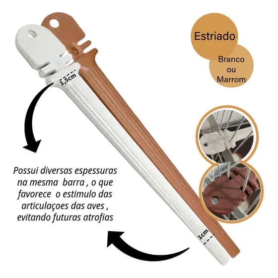 Kit Poleiro Plastico Italiano Grande Estriado 28cm - Passaros Diversos Calopsita