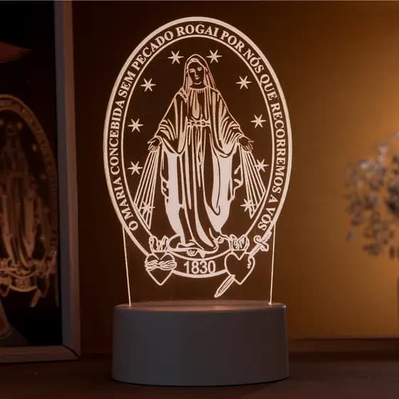 Luminária LED 3D de Mesa / Luz Noturna Presente Criativo - Nossa Senhora das Graças, santa