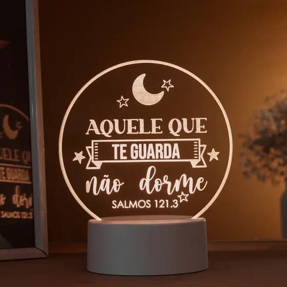 Luminária LED 3D de Mesa / Luz Noturna Presente Criativo / Decoração - aquele que te guarda não dorme, salmo121.3