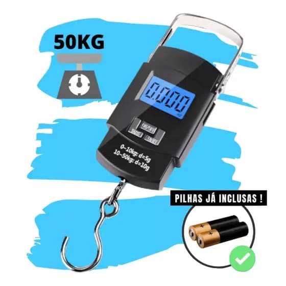 Balança de Mão Digital para mala, bagagem, viagem, pesca. Até 50 Kg, acompanha pilhas