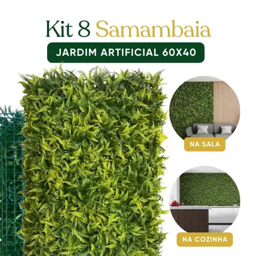 8 Placas Jardim Artificial Vertical Samambaia 60x40 | Jardim Vertical Parede