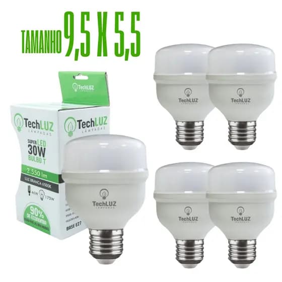 Kit 5 Lâmpadas Led 30W Bulbo 6500k Branco Frio E27 Bivolt Inmetro Econômica