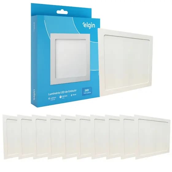 Kit 10 Painel Plafon Embutir Quadrado Led 24w Bivolt Branco Frio Elgin