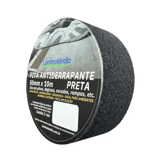Fita Antiderrapante Adesiva Preta Piso Escada Rampa 50mm 10 Metros Luminolândia