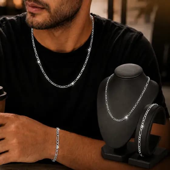 Corrente Pulseira Grumet Aço Inox Kit Masculino Alto Brilho