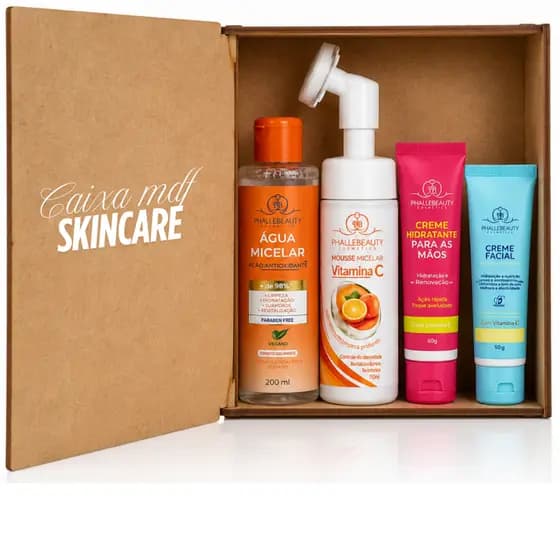 Skincare caixa mdf Mousse agua hidratante completo para rotina diaria