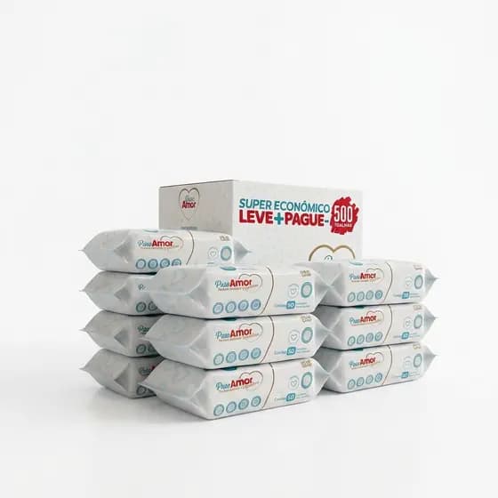 Box Puro Amor Premium com 500 Lenços/Toalhas Umedecidas - Tampa FlipTop