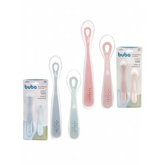 Kit 2 Colheres em Silicone Buba Fase 1 Introdução Alimentar e Fase 2 Autoalimentação