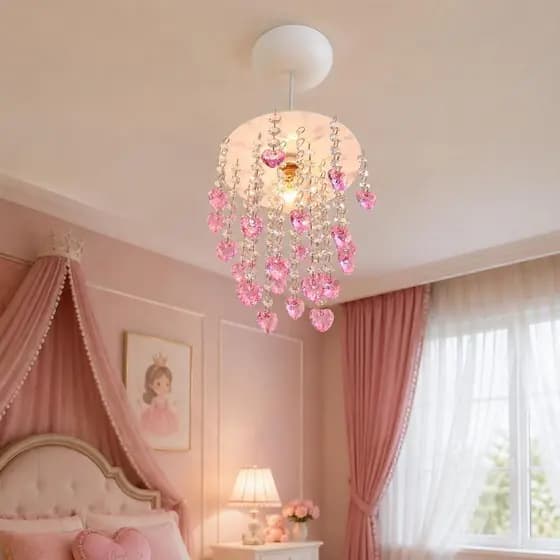 Luminária de Teto Decoração Quartinho Feminino Coração Rosa Lustre para Decorar Quarto Infantil de Menina Bebê Pendente