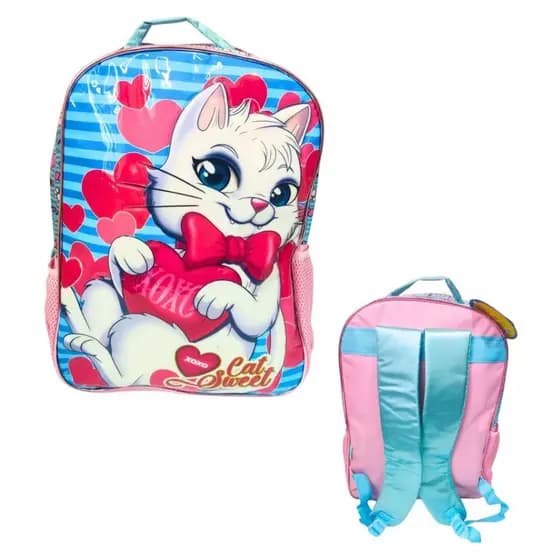Mochila Escolar Gatinha Feminina 40cm com Alça Mochila Infantil Menina