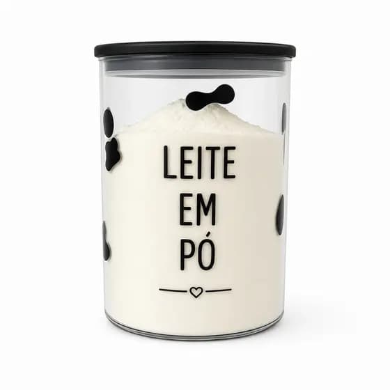 Pote Decorado 1.000ml Leite em Pó Acrílico Hermético Organizador Adesivado - 5 Cores