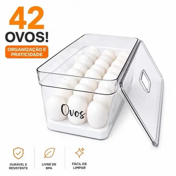 Porta Ovos p/ Geladeira – Acrílico Empilhável c/ Tampa | Capacidade 21 ou 42 Ovos