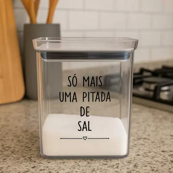 Pote Hermético Saleiro de Cozinha para Sal Decorado 1,3L em Acrílico