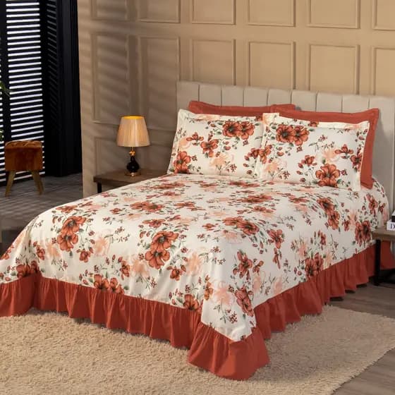 Colcha Cobre Leito Encanto Casal Padrão 3 Peças C/ Babado Tecido Algodão Várias Estampas