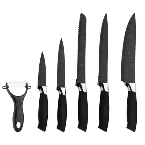 Conjunto de Facas Preto 6 Peças Cozinha Inox
