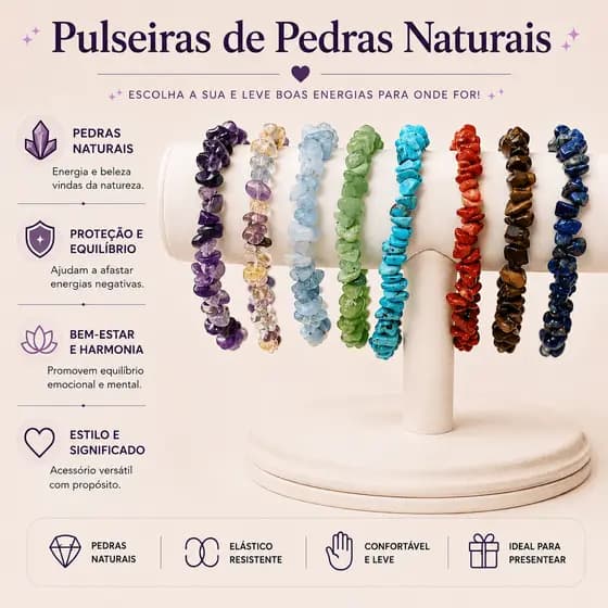 Pulseiras de Pedras Naturais Cascalho | Tamanhos P, M, G e GG