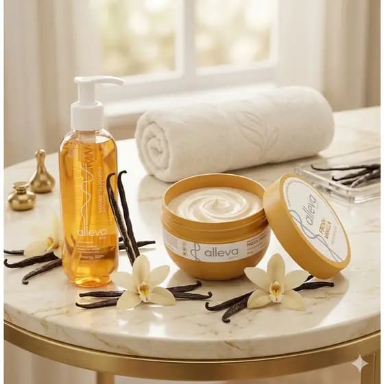 Manteiga Corporal e Sabonete Liquido Vanilla Fresh Alleva pele hidratada e cheirosa o dia todo