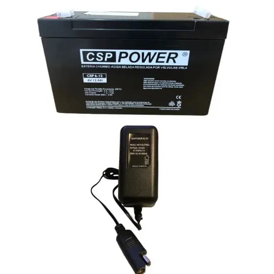 Kit Bateria 6V 12ah + Carregador 6V 900MA - Moto Elétrica