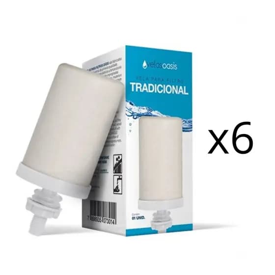 KIT 06 UN Vela Tradicional Oasis P Filtro Agua P Gravidade