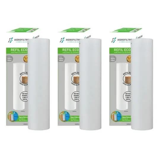 Kit 03 Un Refil Original Hidrofiltros P/ Filtro Eco 9.3/4 Compativel Planeta Água Acquabios Hoken