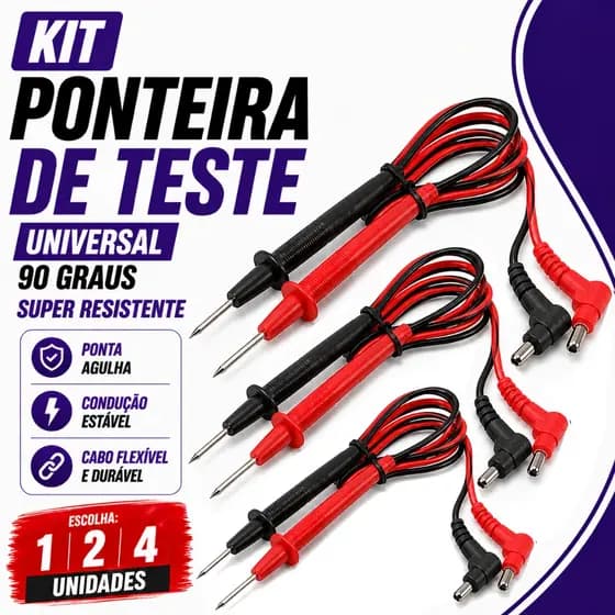Cabo Teste Ponta de Prova 90 Graus 1000v 80cm Agulha Universal P/ Multimetro Amperímetro