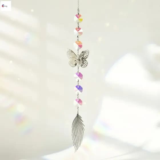 Carrilhão De Vento De Anjo Borboleta Com Cristais-Enfeite De Parede De Janela Para Decoração De Festa De Jardim Doméstic