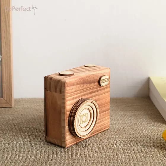 Câmera De Madeira DIY Craft Toy-Caixa De Armazenamento Criativa Artesanal Para Decoração Infantil