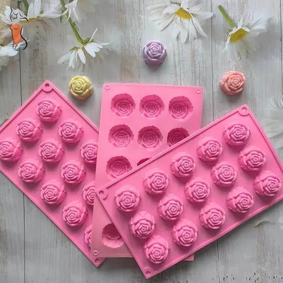Mini Molde De Silicone De Flor Rosa-Bandeja Para Assar Pudim De Gelatina De Gelo E Sabão DIY
