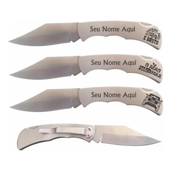 Kit 2 Canivetes Personalizado A Laser Inox 420 C/ Presilha Nome Logo Time Presente Masculino Agro Bruto