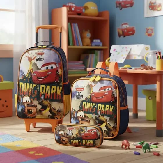Kit Mochila G Relâmpago Mcqueen Carros Lancheira Estojo Original Escolar
