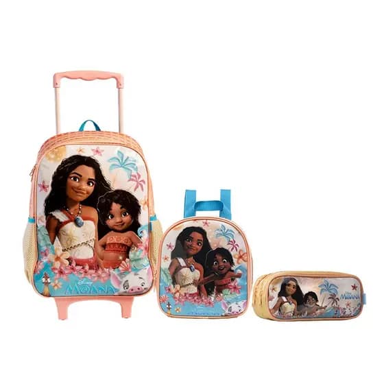 Kit Mochila Com Rodas G Princesa Moana Lancheira Estojo Xeryus Escolar