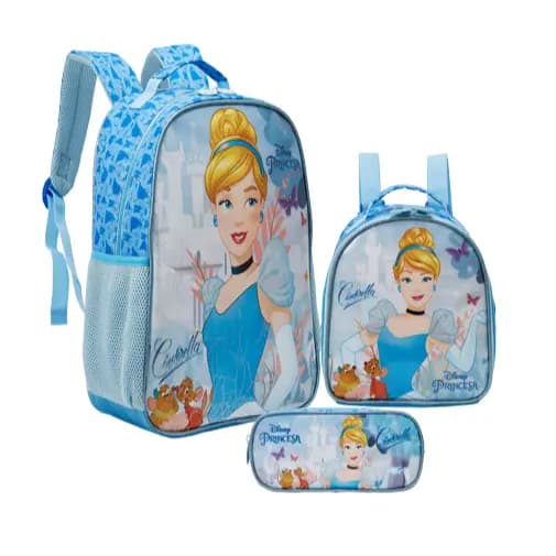 Kit Mochila G Princesa Cinderela COSTAS Lancheira Estojo Original XERYUS ESCOLAR