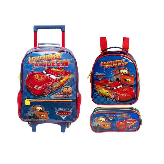 Kit Mochila G Relâmpago Mcqueen Carros Lancheira Estojo Original Xeryus