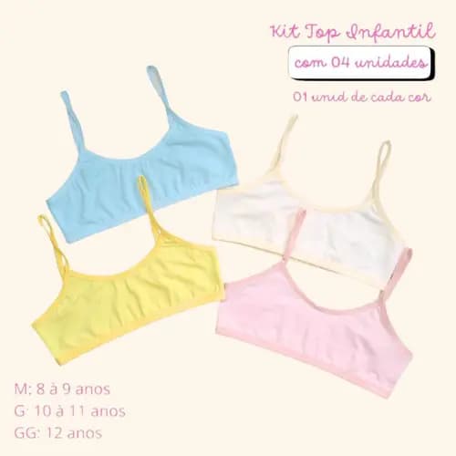 Top Infantil unidades cotton penteado algodão com elastano menina confortável mocinha sutiã juvenil