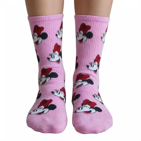 Meia Minnie rosa Divertida Cano Longo Estampada frio Personagem tamanho Unico 35 a 44