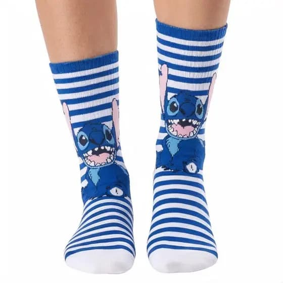 Meia STITCH LISTRADO Divertida Cano Longo Estampada frio Personagem tamanho Unico 35 a 44