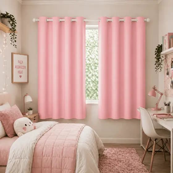 Cortina Blackout Rosa 2,20m x 1,30m Quarto Sala Blecaute PVC corta 100 % a luz