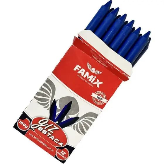Giz de Cera Lápis Estaca Azul 100g 12 unid - Famix