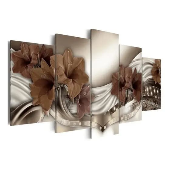 Quadro Mosaico Para Sala/Quarto 5 Peças Flores Secas/Floral Marrom