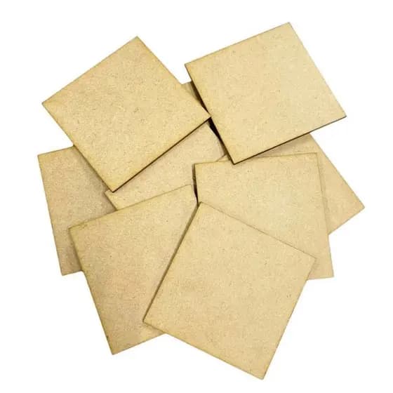 Kit 100 Plaquinhas mdf cru 5x5 cm base artesanato biscuit imã jogo memoria