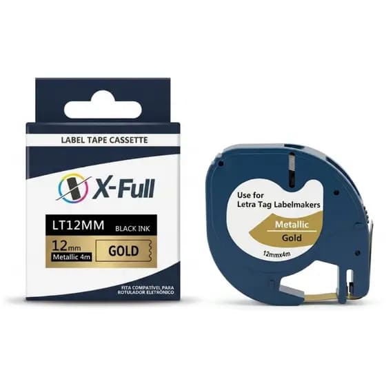 Fita Rotuladora Plástica Compatível 91207 LT12MM Dourada Dymo Letratag 12mm 4m Plus LT-100H Plus LT-100T LT-100H LT-100