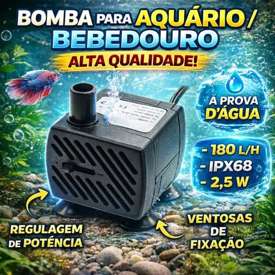 Motor Bomba Submersa Para Aquário Fontes Água Bivolt Gatos