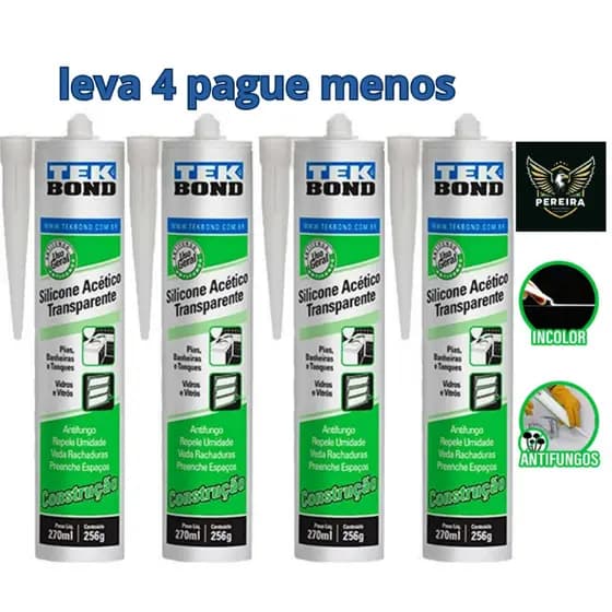 Silicone Acético TekBond Transparente Vedação Construção 270ml/256g