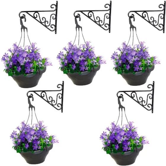 Kit 5 Suportes Pendentes Mão Francesa Preto Para Vasos de Plantas Até 10kg Decorativo Samambaias