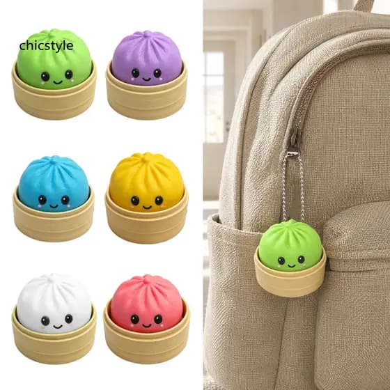 chicstyle Soft Squishy Keychain Kawaii Bun Stress Toy , Chaveiro De Botão De Pressão Interativo Com Som , Mini Brinquedo