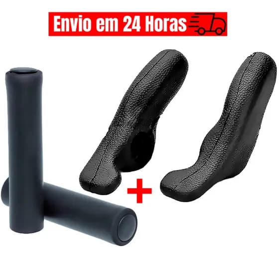 Bar End Emborrachado Chifrinho Ergonômico Anatômico + Manopla Silicone Preta Espuma Gel Macia e Resistente