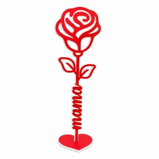 Rosa Decorativa 3D com Base Coração Presente Dia das Mães Lembrança Criativa Mãe Decoração Moderna Lembrancinha